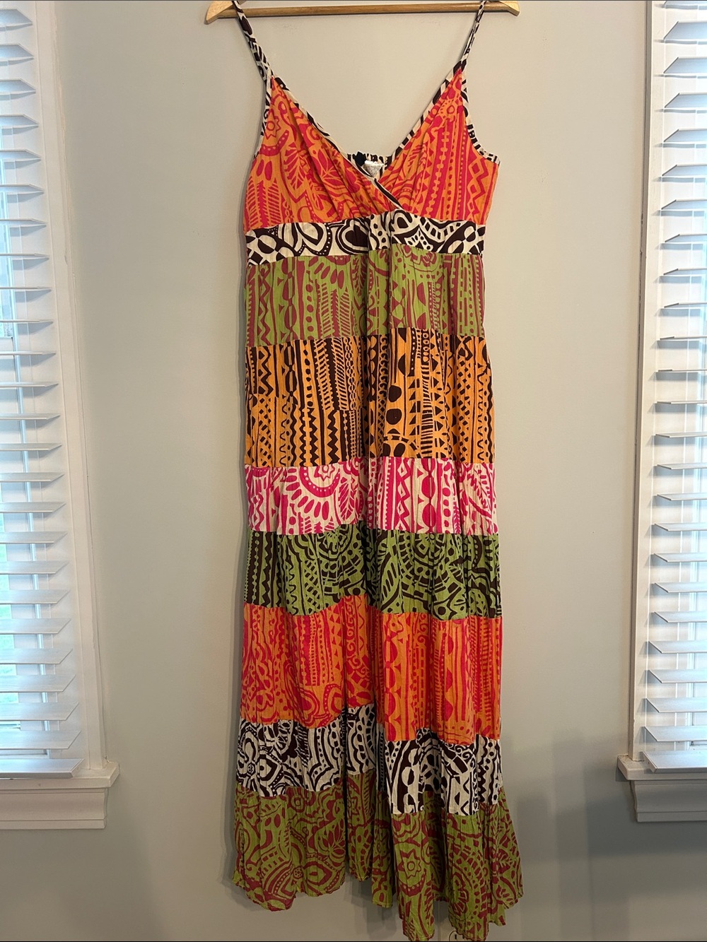 Bila Multicolor Tribal-Print Maxi Dress with Spaghetti Straps